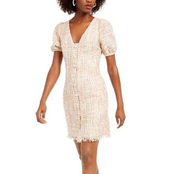 NWT Foxiedox Pink Tweed Puff Sleeve Work Sheath Dress Size XS - Picture 1 of 9
